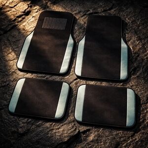 Universal Black and Light Blue Car Floor Mat Set - 4 Piece